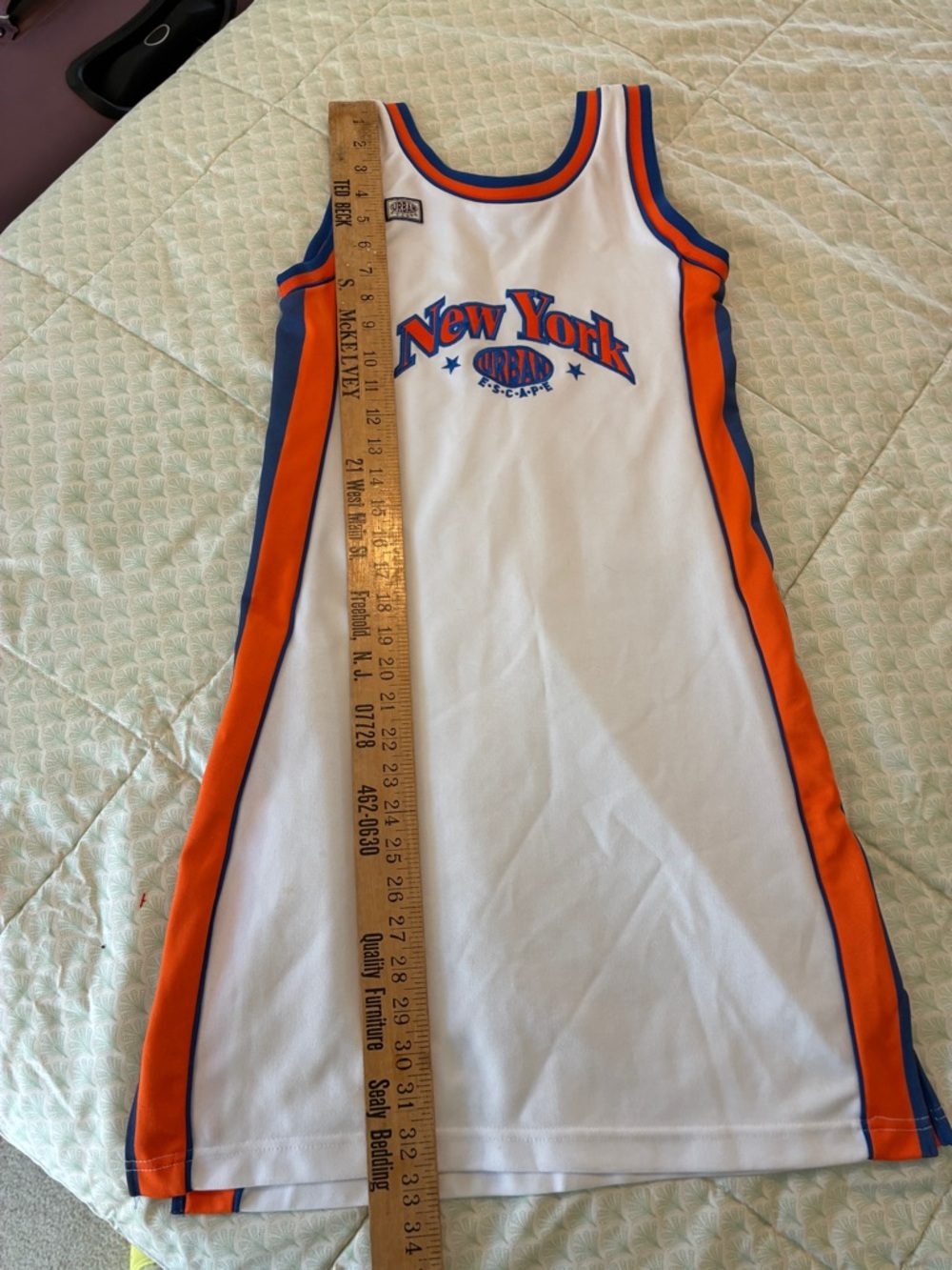 Vintage White NY Knicks Sports Jersey Mini Dress Blue Orange New York - Picture 6 of 10